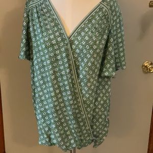 Max Studio Green Floral V-Neck Blouse